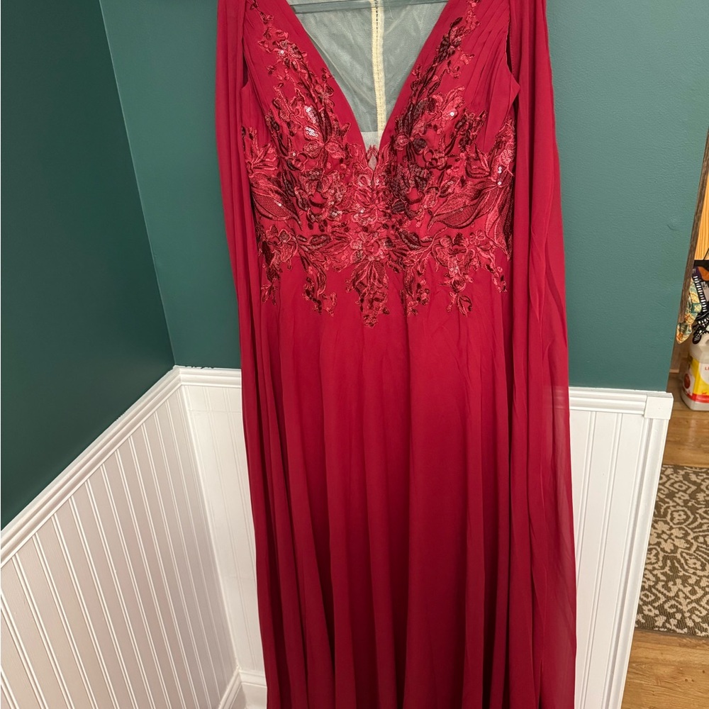 NWT JJs House Burgundy Bridesmaid Formal Prom Ren Fair Dress with Cape - Picture 7 of 13